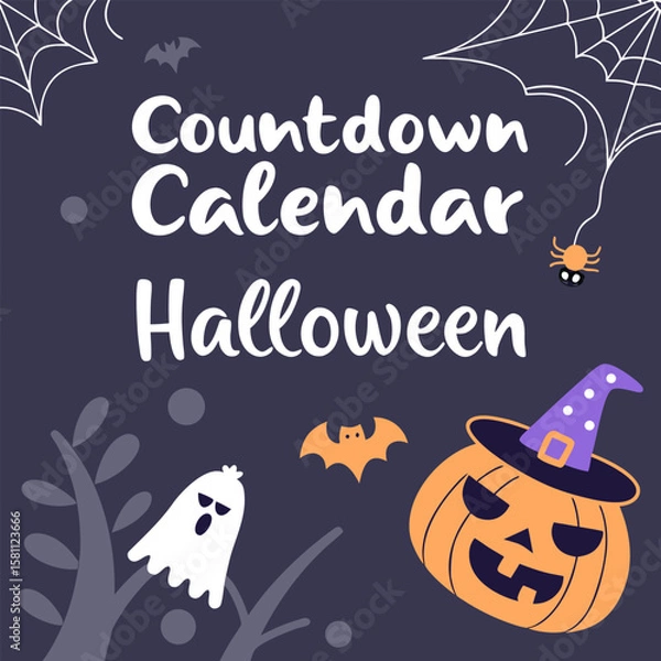 Obraz Illustration of a halloween countdown calendar with pumpkin, ghost, bat, spider, and spiderweb elements
