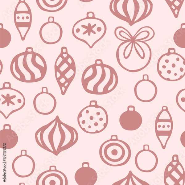 Fototapeta Vector seamless pattern with Christmas bulbs. Festive design for wrapping paper, textile, wallpaper and backgrounds.