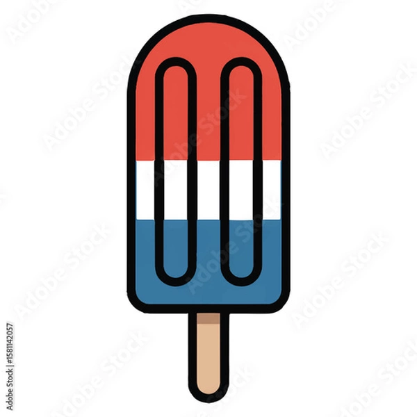 Fototapeta Vector art of a red, white, and blue popsicle is isolated on white background, representing summer and national pride