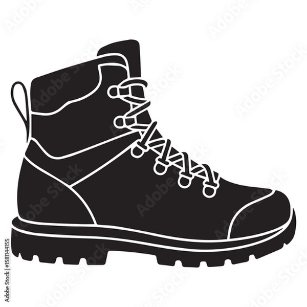 Fototapeta Vector art of a sturdy hiking boot with laces, ready for an outdoor adventure, isolated on white background