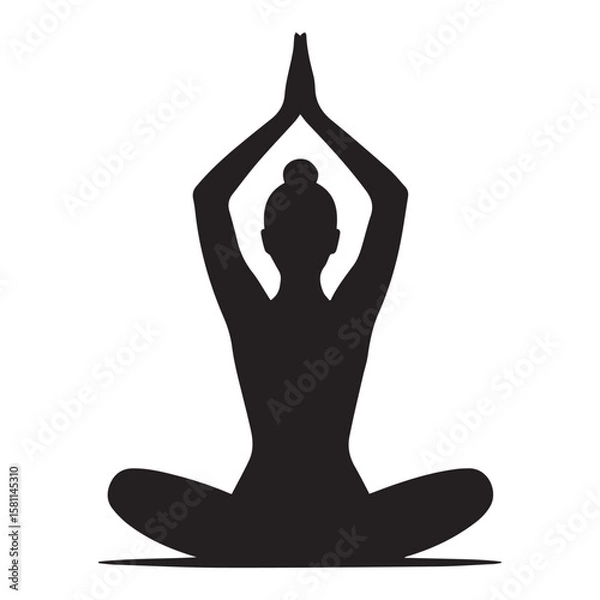Fototapeta Vector art of a woman in a lotus yoga pose in silhouette, isolated on white background