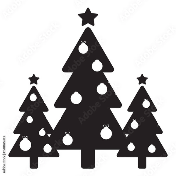 Fototapeta Vector art of three christmas trees with stars and ornaments isolated on white background create a festive holiday scene