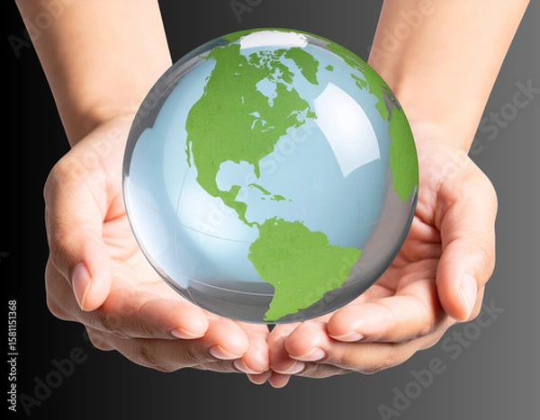 Fototapeta Nature-Inspired Concept Human Hands Supporting a Crystal World Globe