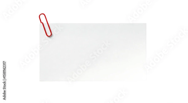 Fototapeta White blank rectangular note paper with a red paperclip on the corner. Isolated on transparent background, png