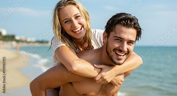 Obraz young couple on the beach