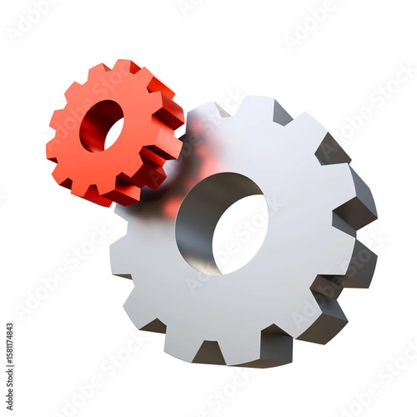 Fototapeta Two silver metal gears isolated. Settings icon concept. Cogwheel isolated. Gears or cogwheels isolated background.