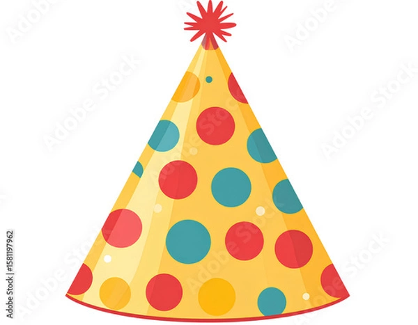 Obraz transparent background, birthday hat with colorful polka dots.