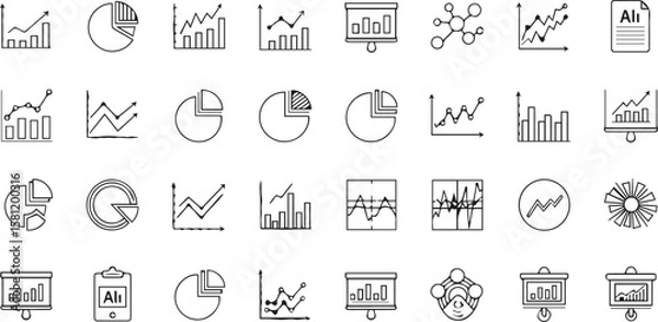 Fototapeta Analytics and chart outline icons vector set on a white background