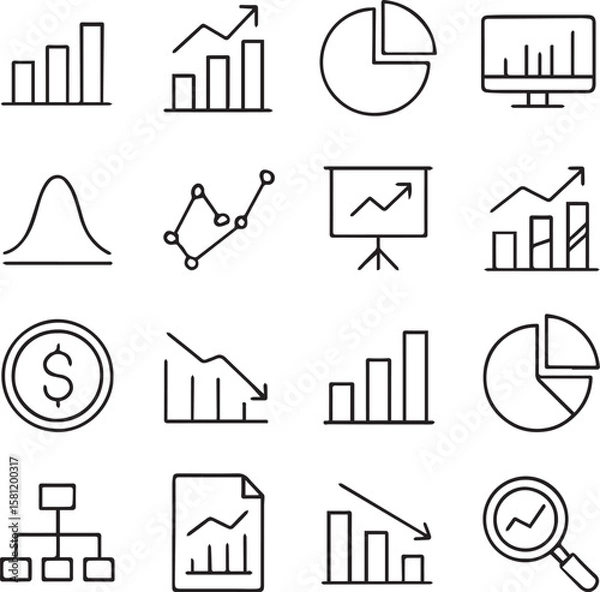 Fototapeta Charts line icons vector set on a white background