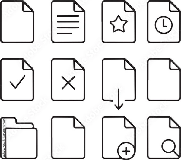 Fototapeta File line icons vector set on a white background