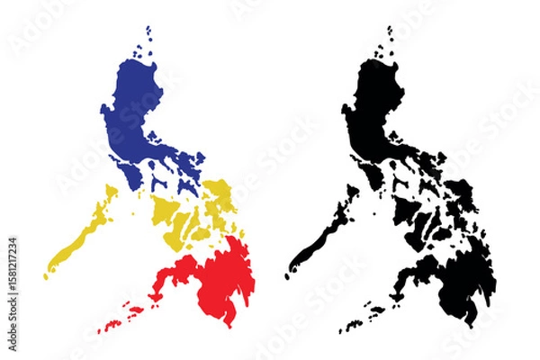 Fototapeta Philippines map silhouette with national flag colors and black outline