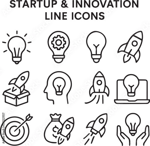 Fototapeta Startup and innovation line icons vector set - white background