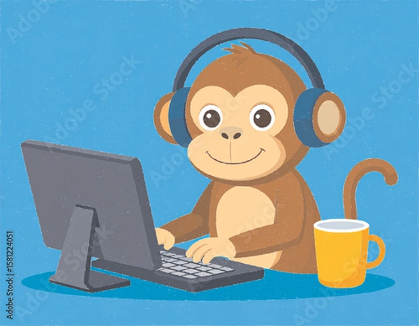 Obraz A05_monkey-programmer_coding_vector
