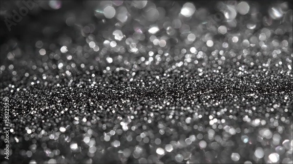 Fototapeta Silver glitter sparkles on a black background, creating a luxurious and festive texture, perfect for holiday decorations, invitations, or any project needing a touch of glamour