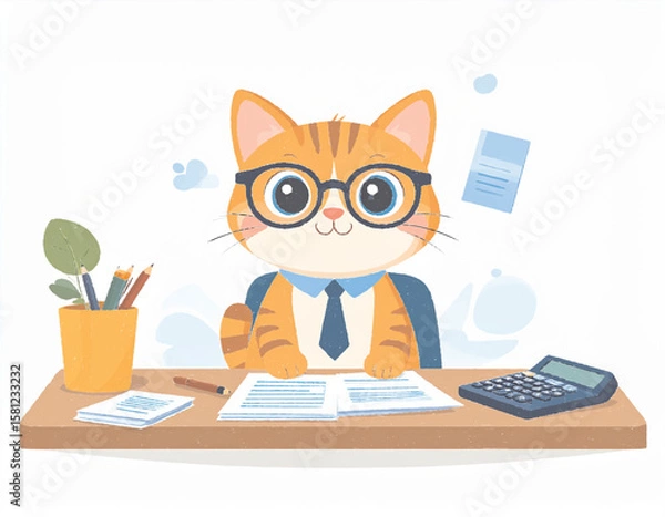 Obraz A02_cat-accountant_desk_vector