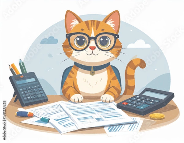Obraz A02_cat-accountant_desk_vector