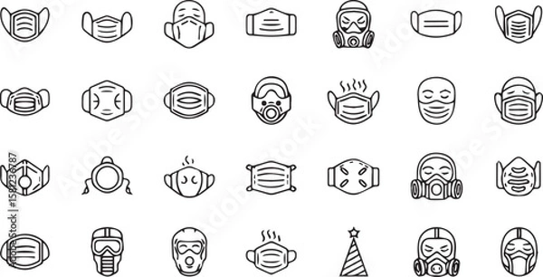 Fototapeta Minimal face mask line icon on a white background