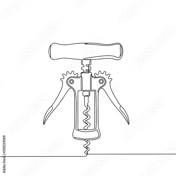 Fototapeta Black line drawing of a wing corkscrew isolated on transparent background  
