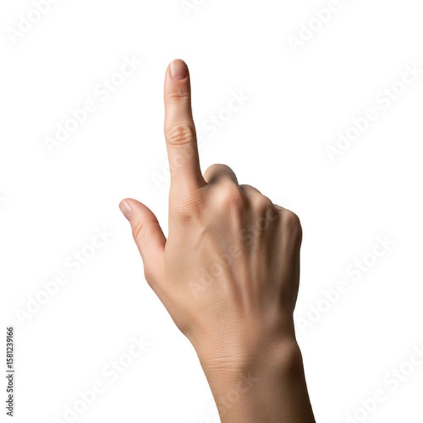 Fototapeta Woman's hand with index finger pointing up, making a touching or choosing gesture. Isolated on transparent background, png