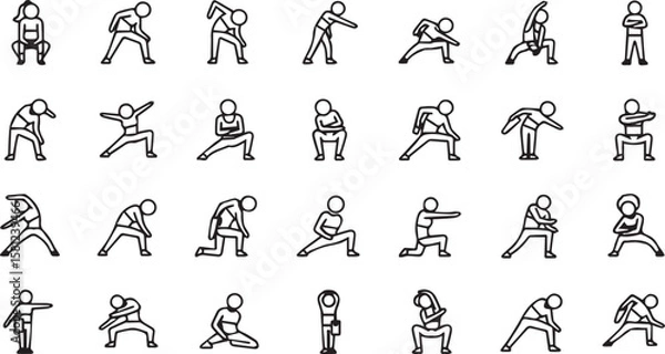 Fototapeta Stretching line icons vector set on a white background