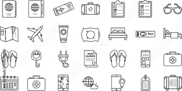 Fototapeta Vacation preparation line icons vector set on a white background