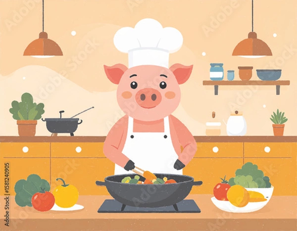 Obraz A04_pig-chef_kitchen_vector