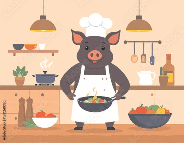 Obraz A04_pig-chef_kitchen_vector