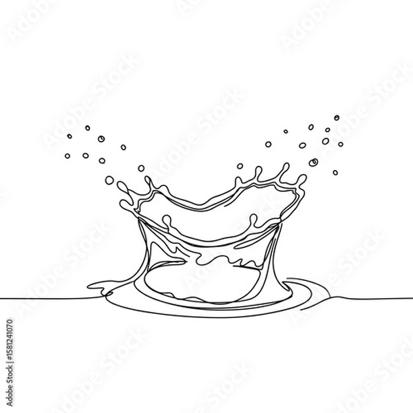 Fototapeta Single drop of wine splashing in glass, black line art on transparent background  