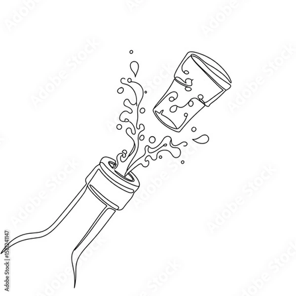 Fototapeta Cork popping from bottle with splash, isolated on transparent background  