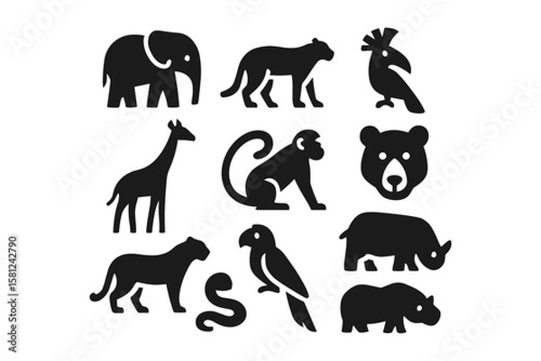 Obraz Simple animal silhouettes collection featuring jungle and safari wildlife icons