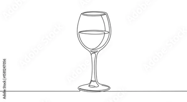 Fototapeta One wine glass in continuous line art representing wine tasting and celebration