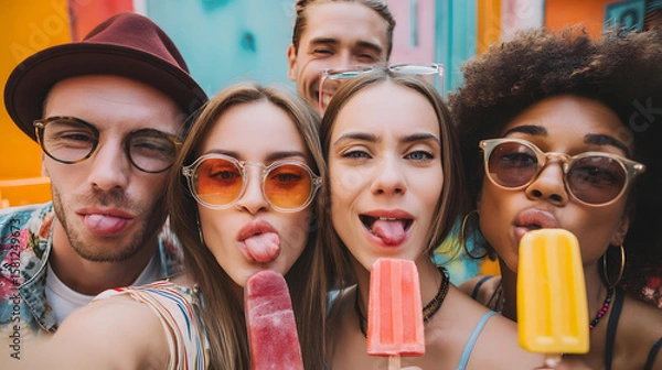 Obraz A group of friends taking selfies