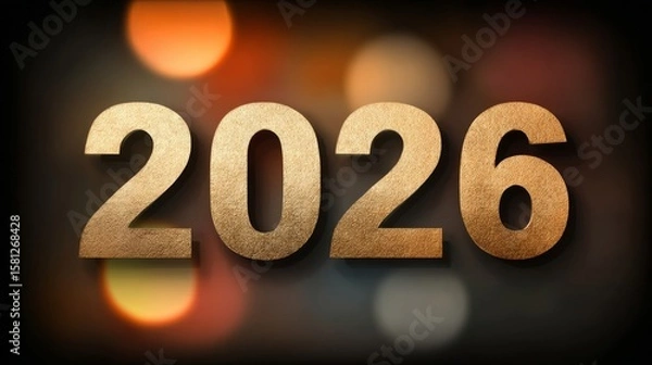 Fototapeta Year 2026 golden numbers with bokeh background