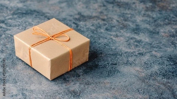 Fototapeta Gift box tied with orange twine on a textured surface.
