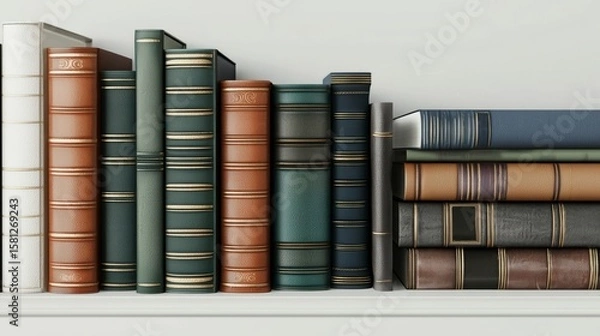 Fototapeta Row of leather-bound books on a shelf.