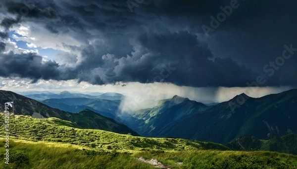 Obraz stormy weather over a mountain range