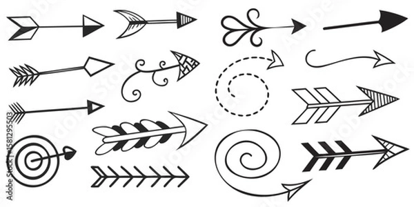 Fototapeta Arrow sketch icon set with spirals and curves