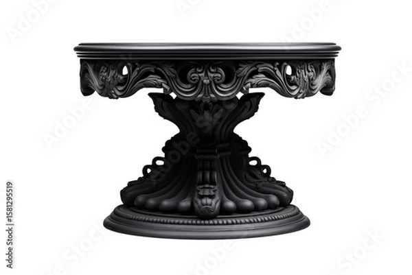 Fototapeta Ornate black pedestal table with carvings exhibits artistic furniture design  element isolated on transparent background.