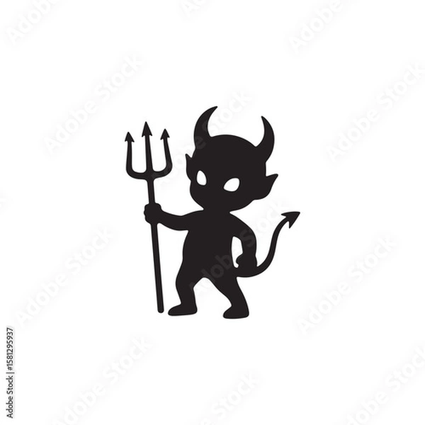 Obraz Little Devil with Trident Silhouette