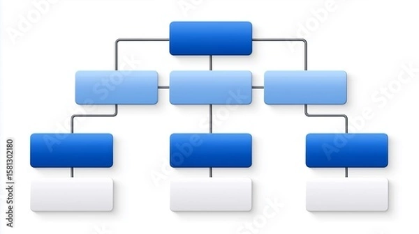Fototapeta Abstract blue and white organizational chart representing hierarchical company structure and professional management planning layout, Generative AI