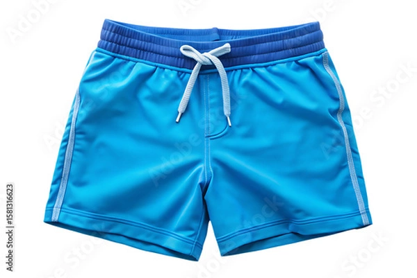 Fototapeta Bright blue boys swim shorts with contrasting waistband and drawstring isolated on a transparent background