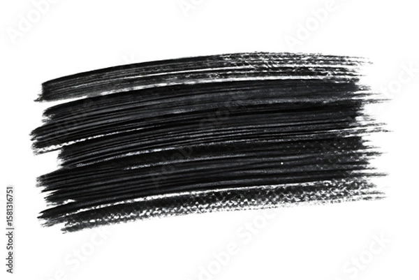 Fototapeta Black ink brush stroke with textured lines and rough edges isolated on a transparent background image