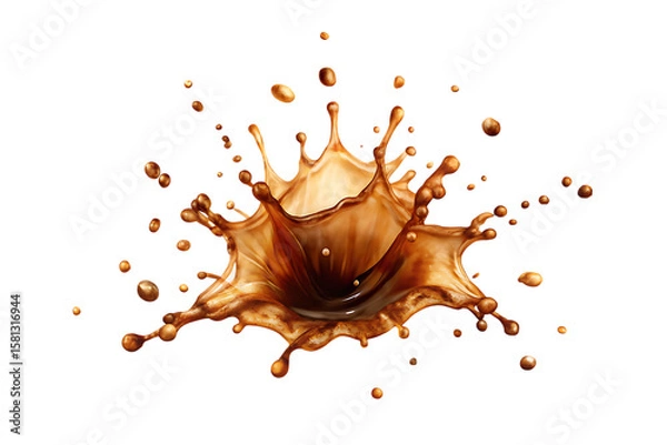 Fototapeta Dynamic coffee splash with droplets and liquid motion isolated on a transparent background liquid splash
