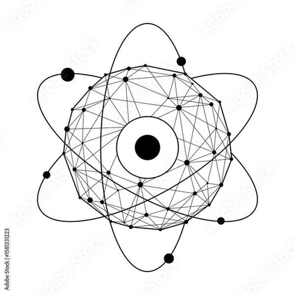 Obraz Connected web black dots, nuclear quantum energy big data network concept, business connection with global data, cloud technology and artificial intelligence