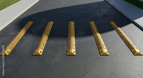 Obraz Road safety enhancement with golden speed bumps strategically placed on the road surface