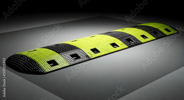 Obraz Road Safety Speed Bump With Yellow And Black Reflective Pattern Surface