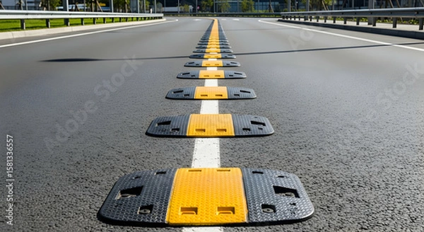 Obraz Road safety with speed bumps in perspective view creating visual interest to the viewer