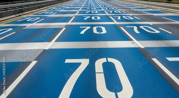 Obraz Road Surface Markings Displaying Seventy For Highway Speed Evaluation Testing Area