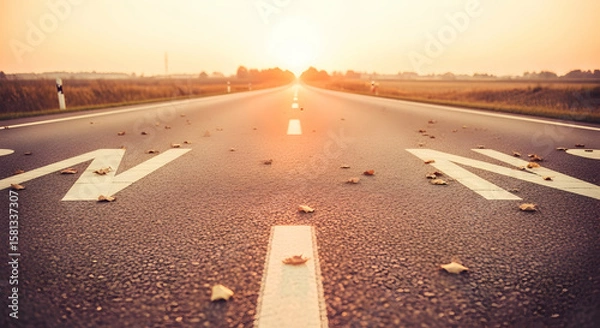 Obraz Road To Horizon At Sunset Representing Journey Adventure And Future Goals