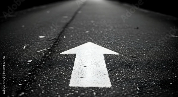 Obraz Road to the future arrow on asphalt with directional guidance forward marking